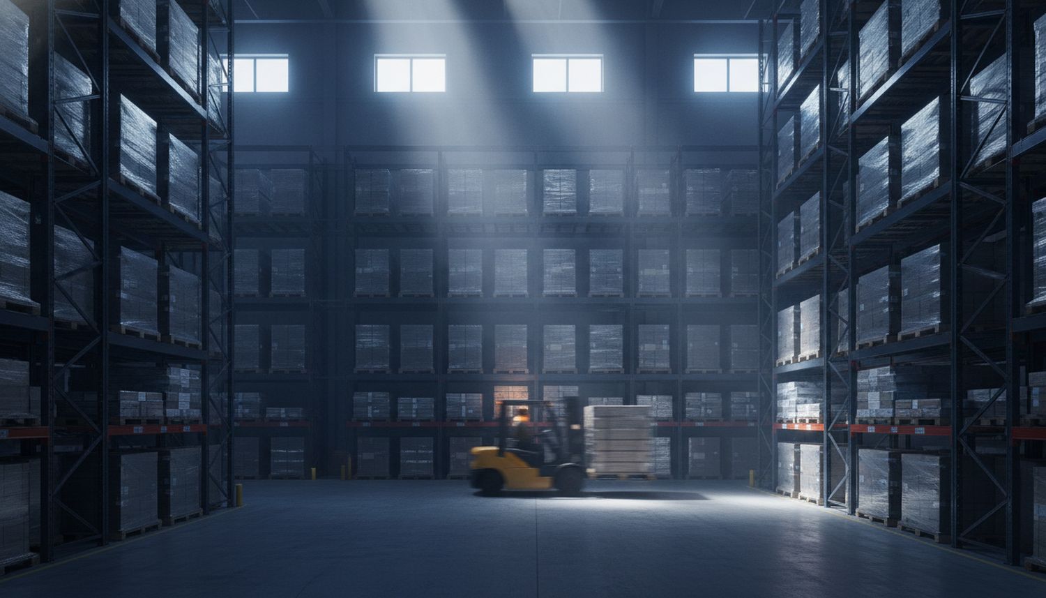 Entrepôt industriel avec chariot élévateur