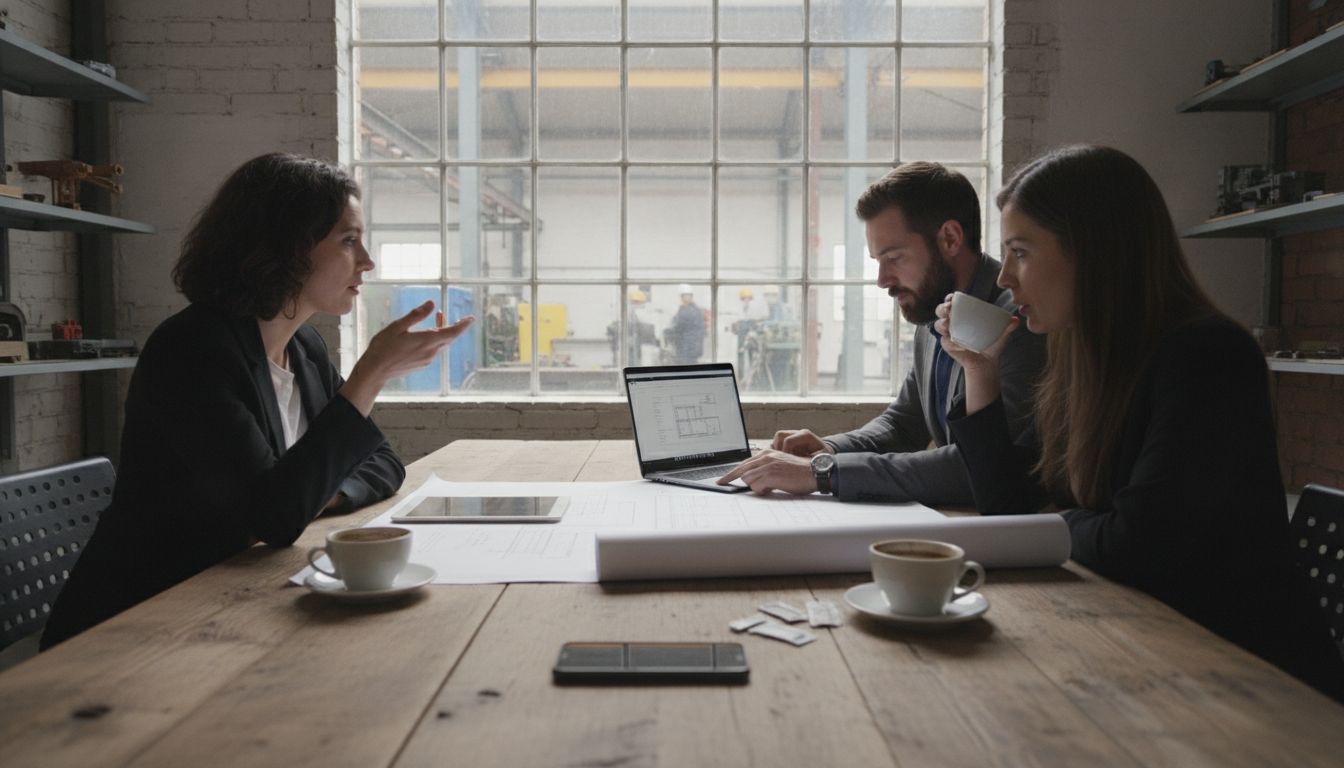 Réunion d'équipe enregistrée dans une PME industrielle
